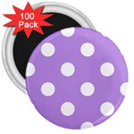 Polka Dots - White on Bright Lavender Violet 3  Magnet (100 pack)