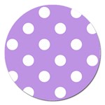 Polka Dots - White on Bright Lavender Violet Magnet 5  (Round)