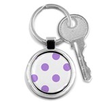 Polka Dots - Bright Lavender Violet on White Key Chain (Round)