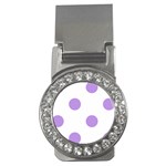 Polka Dots - Bright Lavender Violet on White Money Clip (CZ)