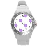 Polka Dots - Bright Lavender Violet on White Round Plastic Sport Watch (L)
