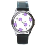 Polka Dots - Bright Lavender Violet on White Round Metal Watch