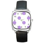 Polka Dots - Bright Lavender Violet on White Square Metal Watch