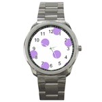 Polka Dots - Bright Lavender Violet on White Sport Metal Watch