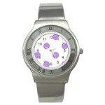 Polka Dots - Bright Lavender Violet on White Stainless Steel Watch