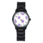 Polka Dots - Bright Lavender Violet on White Stainless Steel Round Watch