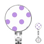 Polka Dots - Bright Lavender Violet on White Stainless Steel Nurses Watch