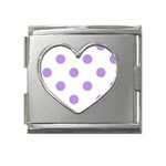 Polka Dots - Bright Lavender Violet on White Mega Link Heart Italian Charm (18mm)