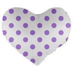 Polka Dots - Bright Lavender Violet on White Large 19  Premium Heart Shape Cushion