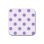 Polka Dots - Bright Lavender Violet on White Rubber Coaster (Square)