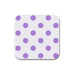 Polka Dots - Bright Lavender Violet on White Rubber Square Coaster (4 pack)