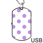 Polka Dots - Bright Lavender Violet on White Dog Tag USB Flash (Two Sides)