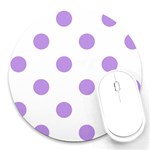 Polka Dots - Bright Lavender Violet on White Round Mousepad