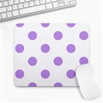 Polka Dots - Bright Lavender Violet on White Large Mousepad