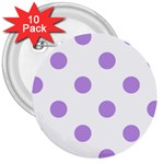 Polka Dots - Bright Lavender Violet on White 3  Button (10 pack)