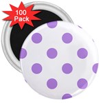Polka Dots - Bright Lavender Violet on White 3  Magnet (100 pack)