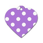 Polka Dots - White on Lavender Violet Dog Tag Heart (One Side)
