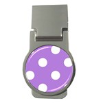 Polka Dots - White on Lavender Violet Money Clip (Round)