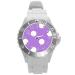 Polka Dots - White on Lavender Violet Round Plastic Sport Watch (L)