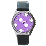 Polka Dots - White on Lavender Violet Round Metal Watch