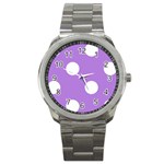 Polka Dots - White on Lavender Violet Sport Metal Watch