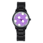 Polka Dots - White on Lavender Violet Stainless Steel Round Watch