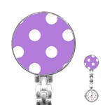Polka Dots - White on Lavender Violet Stainless Steel Nurses Watch
