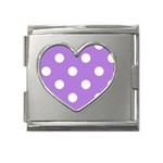 Polka Dots - White on Lavender Violet Mega Link Heart Italian Charm (18mm)