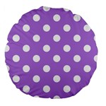 Polka Dots - White on Lavender Violet Large 18  Premium Round Cushion