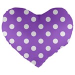 Polka Dots - White on Lavender Violet Large 19  Premium Flano Heart Shape Cushion