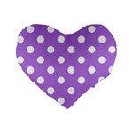 Polka Dots - White on Lavender Violet Standard 16  Premium Flano Heart Shape Cushion