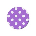 Polka Dots - White on Lavender Violet Rubber Round Coaster (4 pack)