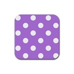 Polka Dots - White on Lavender Violet Rubber Coaster (Square)