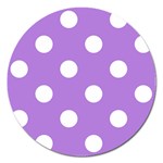 Polka Dots - White on Lavender Violet Magnet 5  (Round)
