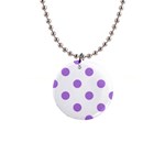 Polka Dots - Lavender Violet on White 1  Button Necklace