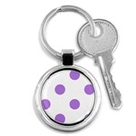 Polka Dots - Lavender Violet on White Key Chain (Round)