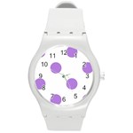 Polka Dots - Lavender Violet on White Round Plastic Sport Watch (M)