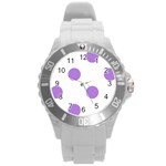 Polka Dots - Lavender Violet on White Round Plastic Sport Watch (L)