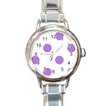 Polka Dots - Lavender Violet on White Round Italian Charm Watch