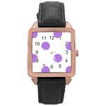 Polka Dots - Lavender Violet on White Rose Gold Leather Watch
