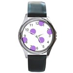 Polka Dots - Lavender Violet on White Round Metal Watch