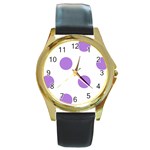 Polka Dots - Lavender Violet on White Round Gold Metal Watch