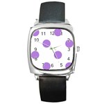 Polka Dots - Lavender Violet on White Square Metal Watch