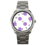 Polka Dots - Lavender Violet on White Sport Metal Watch