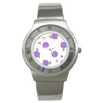 Polka Dots - Lavender Violet on White Stainless Steel Watch