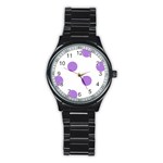 Polka Dots - Lavender Violet on White Stainless Steel Round Watch