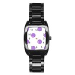 Polka Dots - Lavender Violet on White Stainless Steel Barrel Watch
