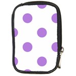 Polka Dots - Lavender Violet on White Compact Camera Leather Case