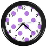Polka Dots - Lavender Violet on White Wall Clock (Black)