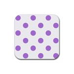 Polka Dots - Lavender Violet on White Rubber Coaster (Square)
